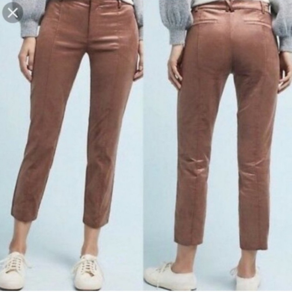 Anthropologie The Essential Slim‎ Velvet Trousers Pants Copper Brown 4
